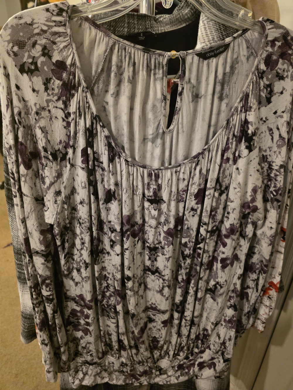 Daisy Fuentes Grey & Purple Floral Scoop-Neck Tunic
